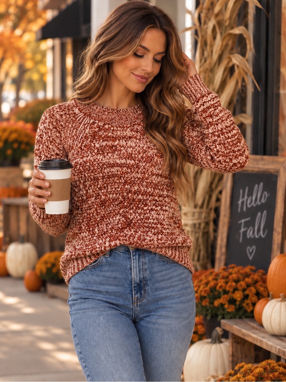 Universal Thread Women’s Marled Knit Pullover Sweater Rust Cream Size S